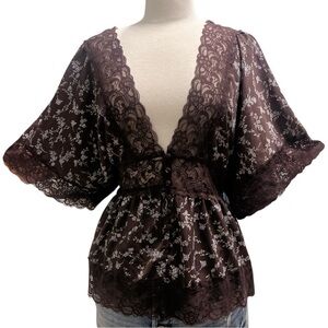 NWT - ZENOBIA PLUS SIZE Deep Brown Lace Floral Blouse